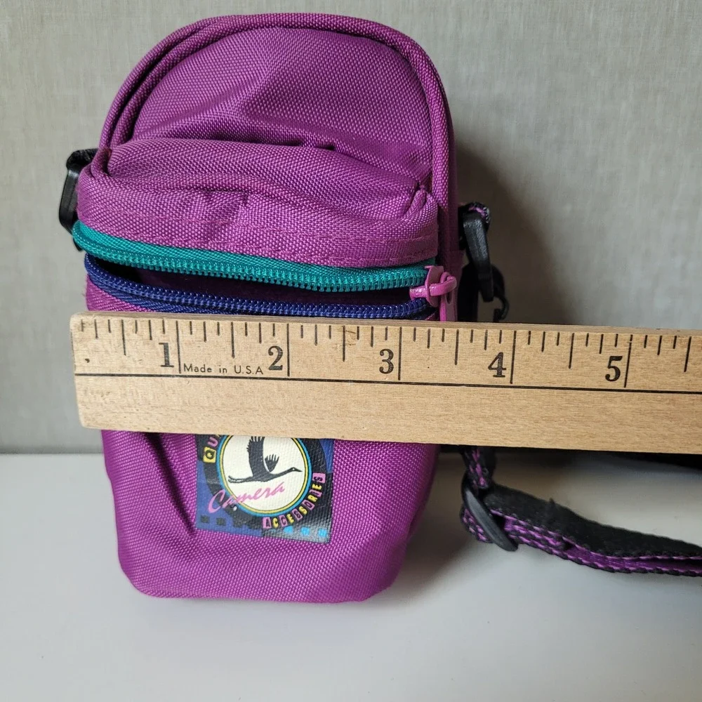 Vintage 90s Purple Compact Camera Bag Shoulder Strap Belt Loop Pouch MIni Case